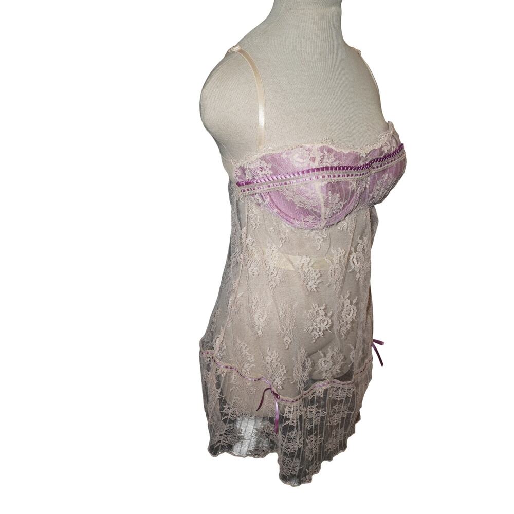 Delicates Lace Babydoll Chemise White Purple Coquette Fairycore Lingerie L - Picture 4 of 15